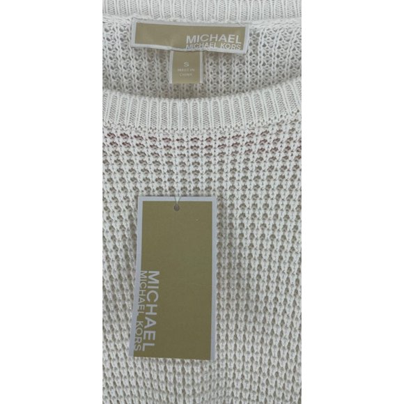 NWT Michael Kors Women’s Size Small Cream Crew Neck Sweater W/ Fringe Hem - Picture 3 of 5